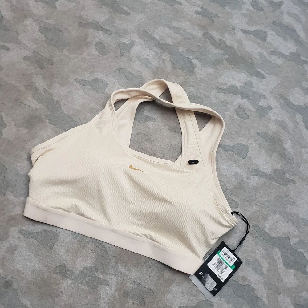 Nike Sports Bra Womens XL Beige Dri-Fit Pullover Running Fitness Gym Outdoors